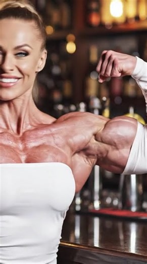 Female Bodybuilder In Bar #olympia #bicep #muscle #fbb #bodybuilding #bodybuilder