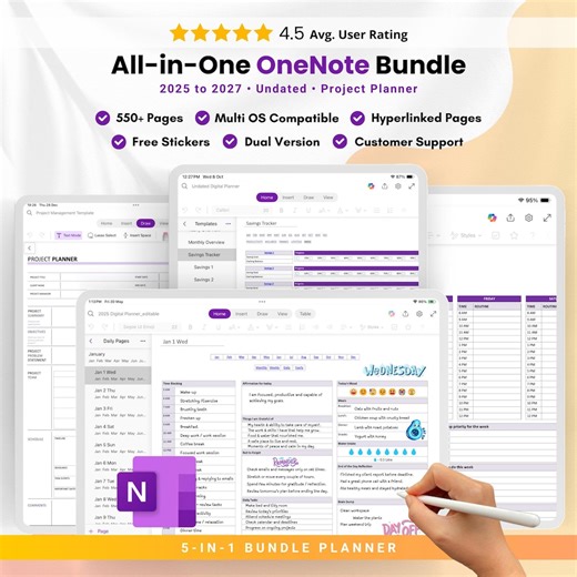 All-in-one Digital Planner Bundle for Onenote | 2025, 2026, 2027, Undated | Self-care | Project Management - Etsy New Zealand