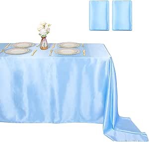 ShinyBeauty Baby Blue Tablecloth Rectangle 60X102 Inch 2 Packs Satin Tablecloths Silky Table Cloth Overlay Polyester Light Blue Table-Cloths for Parties,Wedding,Dining Tables Decor