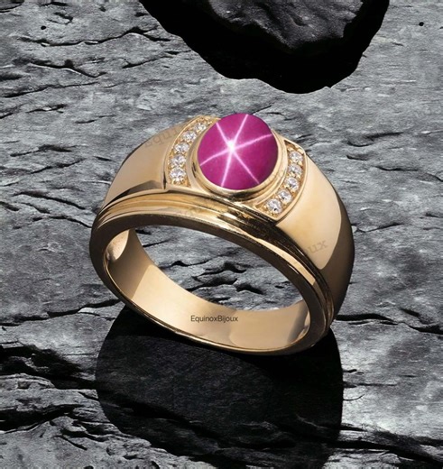 14k Gold Men's Star Ruby Ring, Solid 925 Sterling Silver, Lindy Star Ruby Ring for Men, 7×9 Mm Oval Cabochon Gemstone, Birthday Gift for Him - Etsy