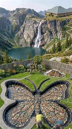 Build a giant butterfly pond near the mountain