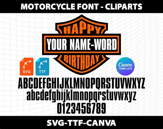 Motorcycle Logo Font Cliparts Svg Png Canva Birthday Custom Name Text T-shirt Download Template Digital File Cricut - Etsy Canada