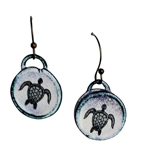 Enamel Jewelry, Sea Turtle Enamel Earrings - Etsy