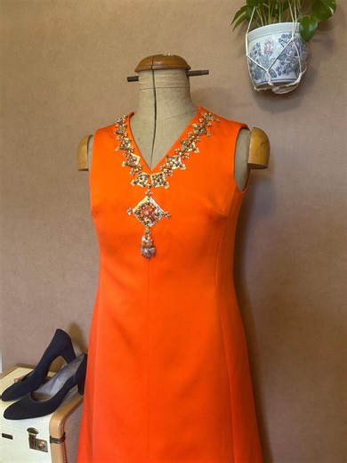 1960s Orange Cocktail Dress / Large / Vintage Beaded Dress - Etsy