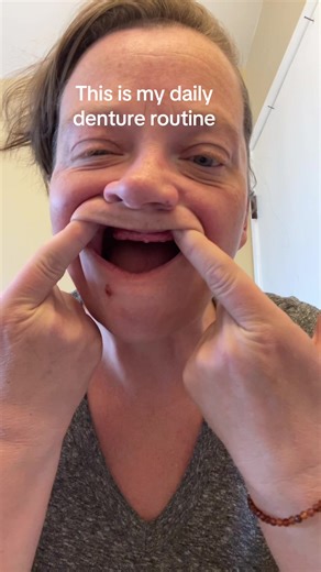 First I clean my remains teeth along with my tongue, gums and cheeks with tooth paste and moth wash. Then I clean my teeth with dawn dish soap. Currently a limited edition that smells like summer. I hope this helps someone today #dentures #dentureconfidence #denturesmile #denturetok #toothless