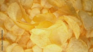 Super Slow Motion Shot of Falling Potato Chips Followed by Camera at 1000 fps.