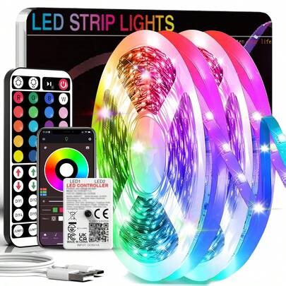 3ft-100ft Led Strip Lights For Room Decor, With 44-Key Remote And App Control, Change Color In Sync With Music, Timing Setting, Adjustable Brightness, Led Lights For Bedroom, Living Room, Game Rooms, Kitchen, TV Backlight, Easter Gifts | SHEIN