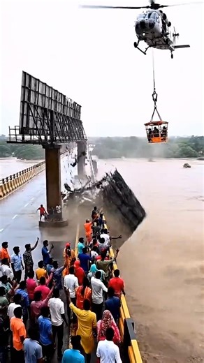 Bridge Sign Collapses as Helicopter Rescue Continues #shorts