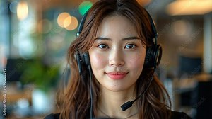 Customer Service Representative with Headset: A friendly and professional customer service representative with a headset, ready to assist with inquiries and provide excellent customer support. Her war