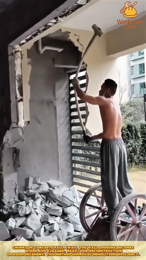 Skilled Worker Demolishing Concrete Wall Opening for Structural Renovation