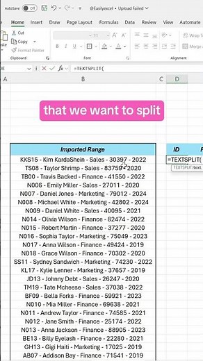 Learn how to split text in Excel using Textsplit! #excel #spreadsheets #exceltips