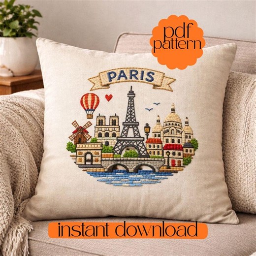 Paris Embroidery Pattern – Eiffel Tower, French Landscape (PDF Pattern) - Etsy