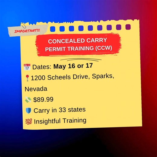 🚨 Get Your Nevada CCW Certificate in Just One Day! $89.99 CCW Training - Legally Carry in 33 States! Take 1 class & get certified! Reserve your seat now! 👇 | Concealed Coalition