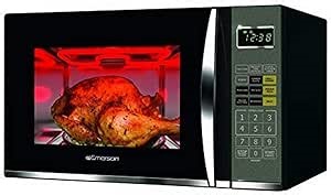 Emerson MWG9115SB 1.2 Cu. Ft. Microwave Oven with Griller, Timer & LED Display, 1100W, 11 Power Levels, 9 Pre-Programmed Settings, Removable Glass Turntable with Child Safe Lock, Stainless Steel