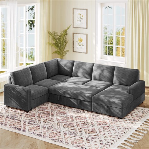 Neche Sectional Sofa with Storage Seat U Shaped Couch with Reversible Chaise Convertible Sectional Couches for Living Room, Gray