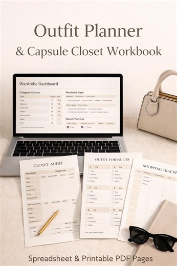 Capsule Wardrobe Planner | Outfit Planner | Closet Organization Workbook | Printable PDF + Spreadsheet - Etsy