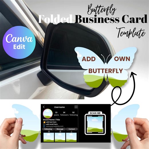 Custom Butterfly Folded Business Card Template | Canva Editable (digital Download) - Etsy
