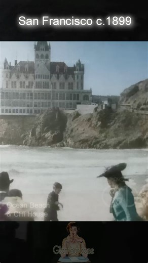 6.2K views · 20K reactions | At the beach c.1899 San Francisco Time travel back 124 years to Ocean Beach beneath the iconic Cliff house. Enhanced and colorised with added sound by @glamourdazeblog Original silent footage Library of Congress. #timehop #timetravel | Glamour Daze | Facebook