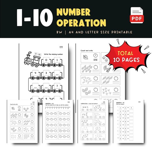 Counting 1-10 Worksheets | for Kindergarten and First Grade | Printable Math - Etsy
