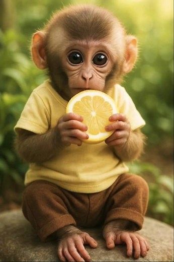 Baby Monkey Eating Lemon 🍋 | Cute Reaction#funny