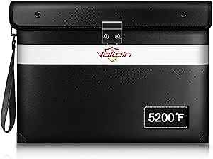 Fireproof Document Bag with Lock,6200°F Insulated (13.9"x10.6"),Lockable Fire Water Proof Money Pouch with Water Resistant Zipper,Safe Notary Bag with Lock,for Important Documents,Valuables (Black)