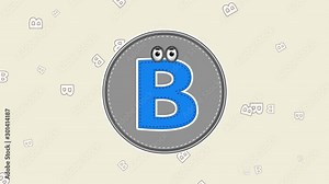 Animated Blinking Capital Letter B with waving hand animation and cartoon flying letter background. Also with Green Screen option.