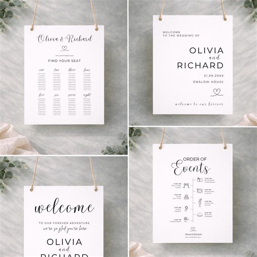 Wedding Signs Bundle, Editable Canva Templates, Welcome Sign, Seating Plan & Reception Signs (digital Download) - Etsy