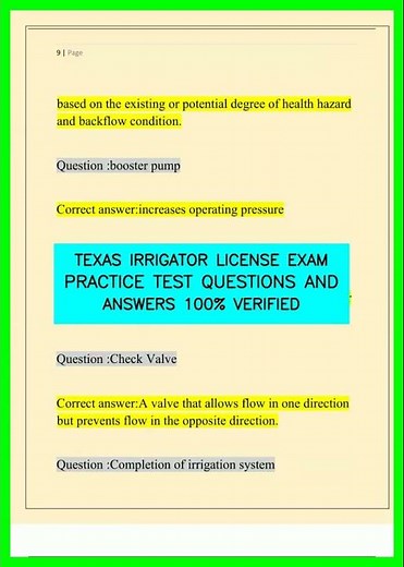 TEXAS IRRIGATOR LICENSE EXAM PRACTICE TEST QUESTIONS AND ANSWERS 100% VERIFIED video