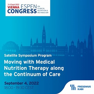 How can patients receive the right nutrition therapy at every step in the continuum of care? International experts will provide insights in our satellite symposium at the ESPEN congress in Vienna on 4 September, 6:00–7:30 p.m. CEST. 👉 If you cannot join in person, watch a live stream on www.nutritionevents.com. #ESPEN2022 #ClinicalNutrition #EnteralNutrition #ParenteralNutrition #MedicalNutritionTherapy #IntensiveCare #CriticalCare #Surgery #Oncology #Geriatrics #FreseniusKabi #CaringForLife | 