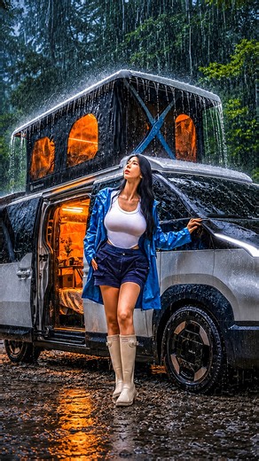 ☔️ KIA PV5 POP-UP CAMPER VAN IN HEAVY RAIN