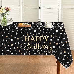 Amazon.com: Horaldaily Black Happy Birthday Tablecloth 52×70 Inch Rectangular, Gold Star Printed Black Table Cover for Birthday Decoration, Birthday Party Supplies : Home & Kitchen