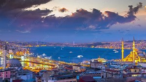 Istanbul aerial skyline top view time lapse view of city istanbul turkey from day to night. Stock Video
