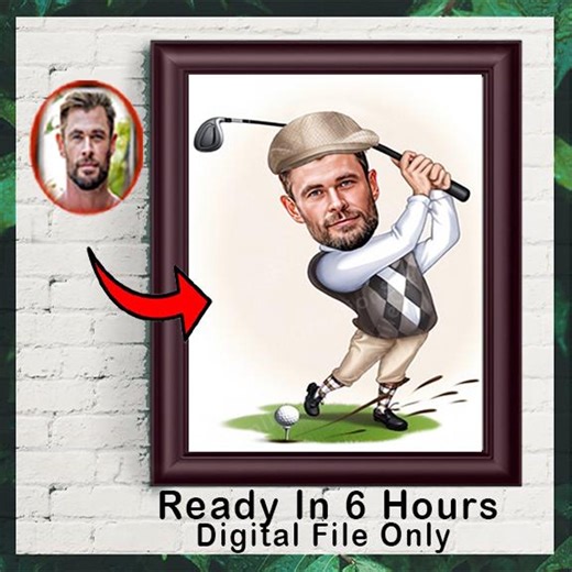 Golfer Gift, Golfer Caricature From Photo, Funny Golfer Drawing Art, Funny Golfer Digital Portrait, Golfer Cartoon Drawing, Men Golf Gift - Etsy Australia
