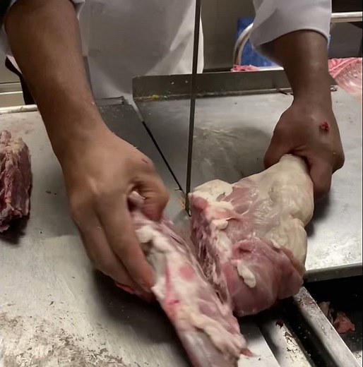 Lamb cutting machine. Butchery work . How to cut lamb .