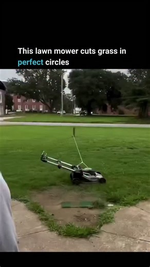 FoundersFocus on Instagram: "A lawn mower is tied to a fixed pole with a rope, creating a simple circular cutting system. As the mower moves forward, the rope keeps it at a constant distance from the pole. This creates a circular cutting path without requiring any steering. The system uses basic physics to automate part of the mowing process. The rope provides centripetal force, which is the inward force needed for circular motion. This keeps the mower traveling in a perfect circle around the po