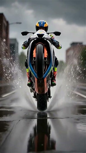 【Motorcycle】Wheelie on a wet, post-rain asphalt road