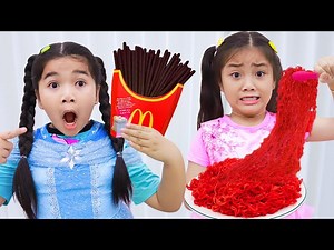 Suri and Annie Playing Red vs Black Foods Cooking Challenge - Videos For Kids
