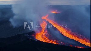 Aerial view of a massive Volcano Eruption. Lava bombs are hurled into the air, captured in this dramatic shot, showcasing the explosive dynamics of the eruption. FHD footage Stock Video