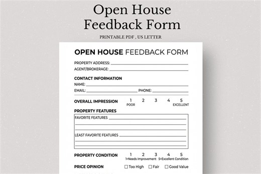 Open House Feedback Form, Real Estate Agent Survey (PDF) - Etsy