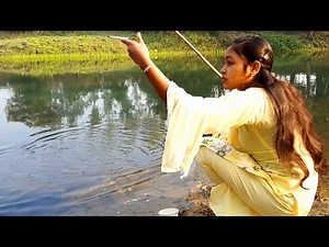 Beautiful Village Girl Fishing With Hook|| Best Hook Fishing Video || Traditional Fishing.