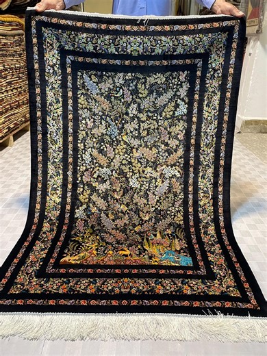 3X5 FT. Luxury Black Oriental Floral Rug for Living Room - Traditional Bird Motif Wall Art Hanging , Tree of Life Silk Rug - Etsy