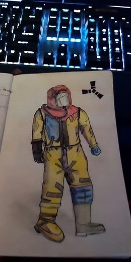 Rust Hazmat Suit Sketch: Pen+Sharpie+Colored Pencils.