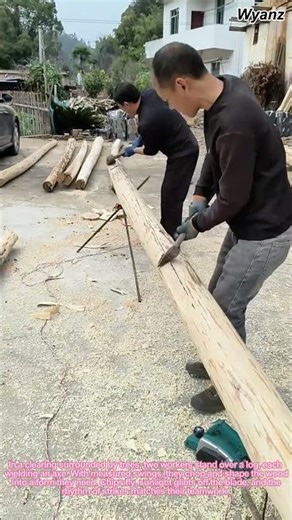 construction vlog shaping wood by chopping with axes