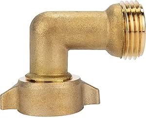 Camco 90-Degree Hose Elbow For RVs - Solid Brass Construction- Certified Lead-Free - Features Convenient Easy Grip Connector - For RV Water Hoses, Residential Outdoor Faucets, & More - 1-Pack (22505)