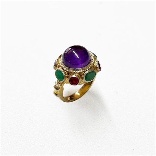 Sterling Silver Natural Amethyst, Emerald and Ruby Precious Stones Ring: Purple Amethyst Jewelry - Etsy Canada