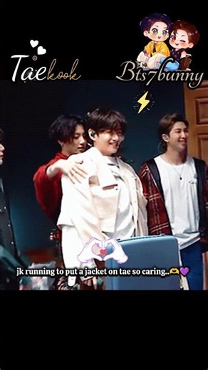 jk running to put a jacket on tae so caring..🫶💜🫰#v#jungkook#bts#taekook#bts7bunny#trending #shorts