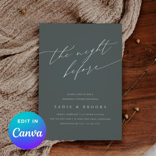 The Night Before Rehearsal Dinner Invitation | Modern Minimal Script Wedding Rehearsal Invite | Editable Canva Template - Etsy
