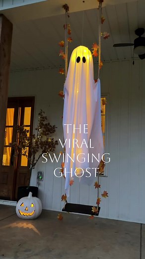 The viral swinging ghost! I have him linked in my bio!👻 It was super easy to put together and makes for the cutest Halloween decor! It comes with a remote that allows you to set a timer on the lights and has 8 different light modes! My kids think he is cute as can be and loves that fact that when the wind blows he swings! #amazonfind #halloweenfinds #halloweenhome #amazonfinds #amazonfaves