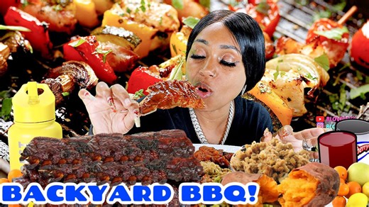 ASMR: Eating Ribs, Cornbread, Sweet Potatoes and BBQ (Slurping Sounds)