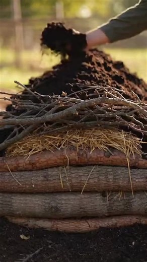 Hugelkultur Mound Garden 🌱 A Self-Watering Raised Bed for Rich Harvests. One afternoon of stacking can create years of low-maintenance harvests 🌱. All you need are logs, branches, leaves, straw, and soil. A properly built hugelkultur mound can hold moisture for weeks without irrigation, improve soil structure year after year, and produce heavy harvests with minimal maintenance. | Blossom & Thrive Hacks